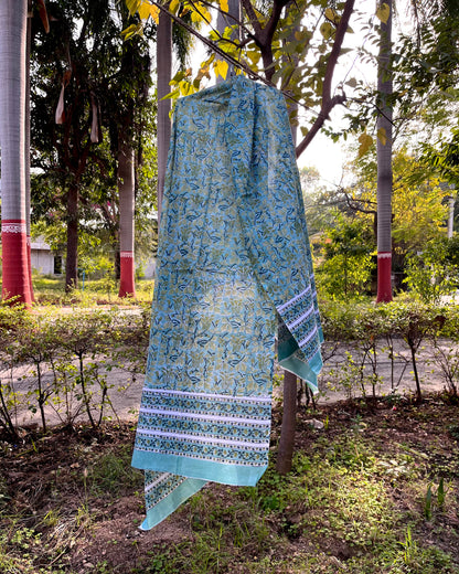 Whispering Leaves - Serene Block Print Dupatta