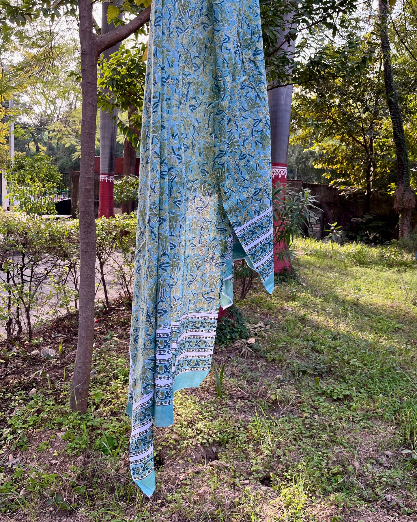 Whispering Leaves - Serene Block Print Dupatta