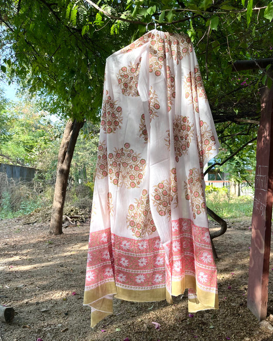 Garden Whispers - Handcrafted Block Print Dupatta