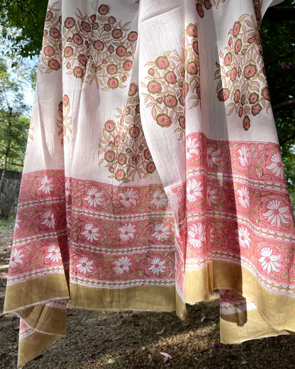 Garden Whispers - Handcrafted Block Print Dupatta