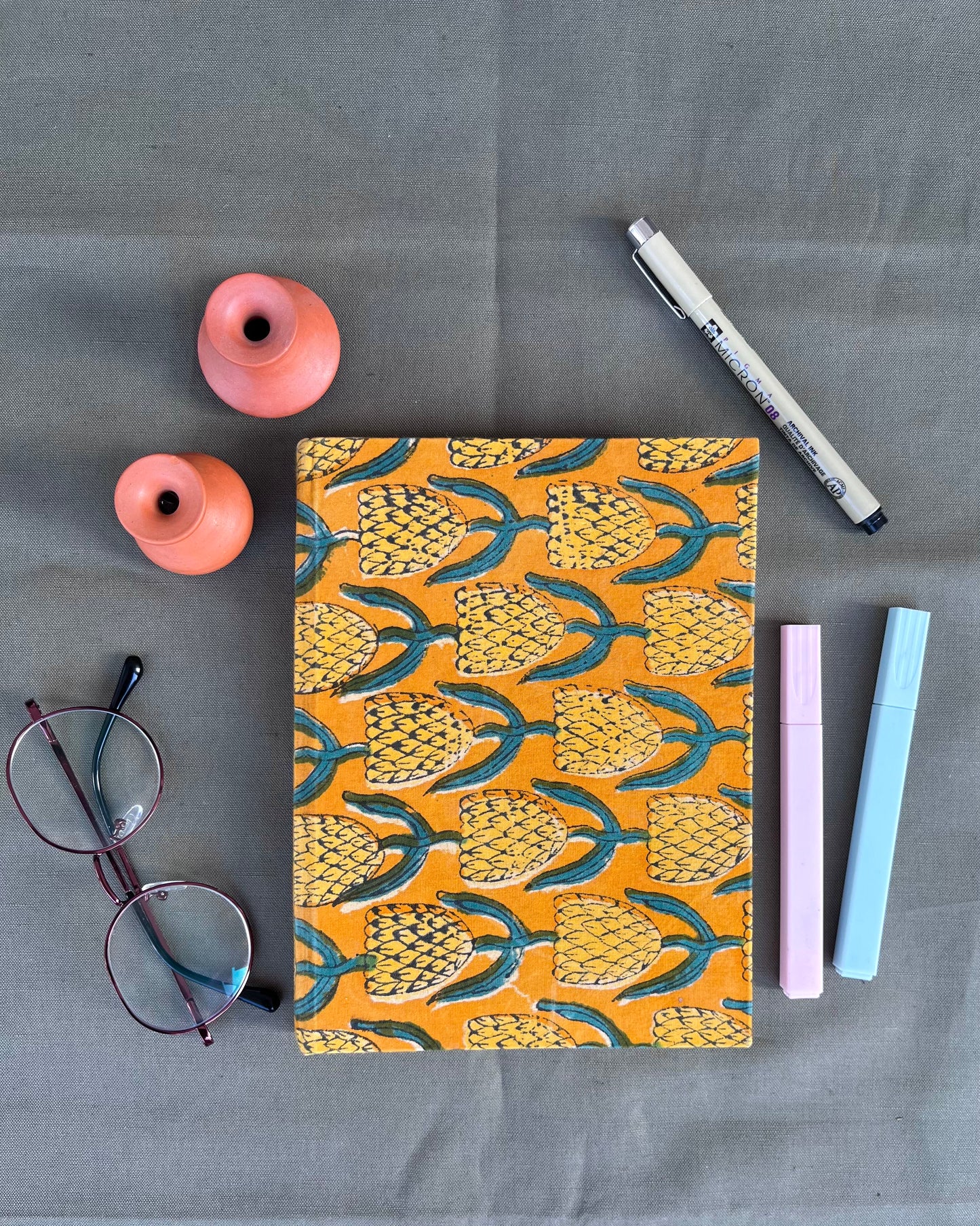 Tropical Tease - Handcrafted Block Print Pineapple Diary