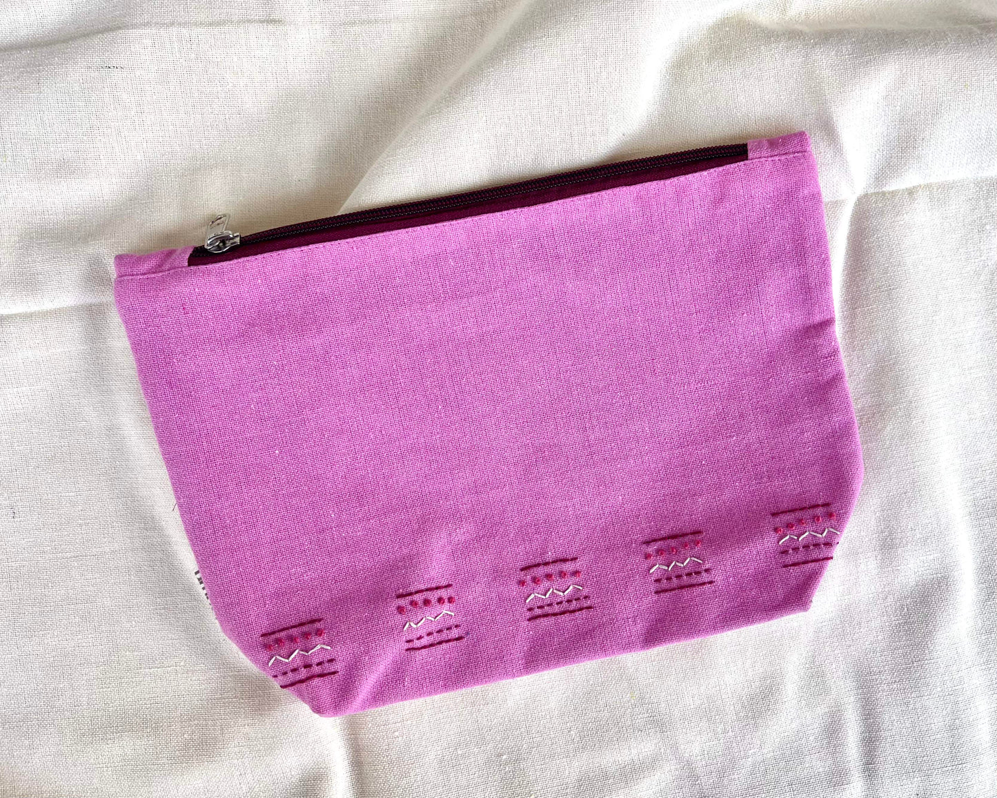 Lilac Dream Embroidered Pouch: Simple Chic Hand Stitched Accessory Bag