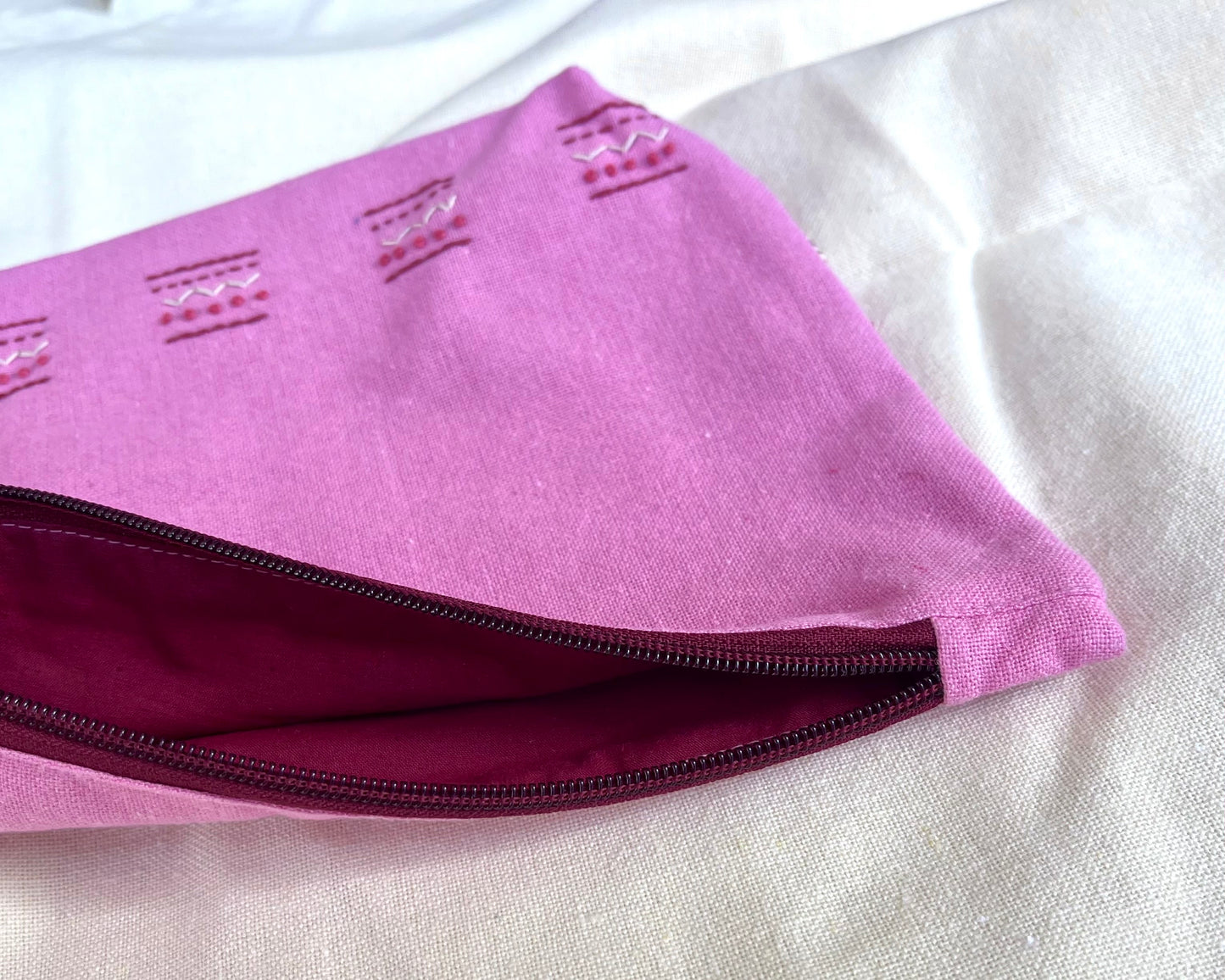 Lilac Dream Embroidered Pouch: Simple Chic Hand Stitched Accessory Bag