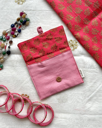 Pink Petal Mini Pouch - Hand Embroidered with beads work