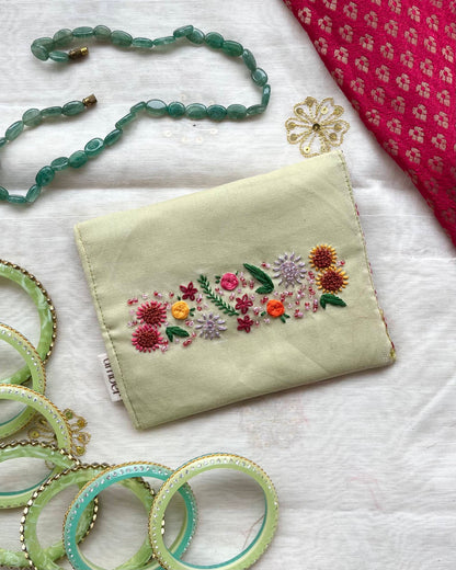 Mint Meadow - Hand Embroidered with beads work