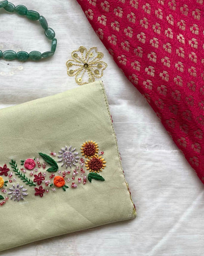 Mint Meadow - Hand Embroidered with beads work