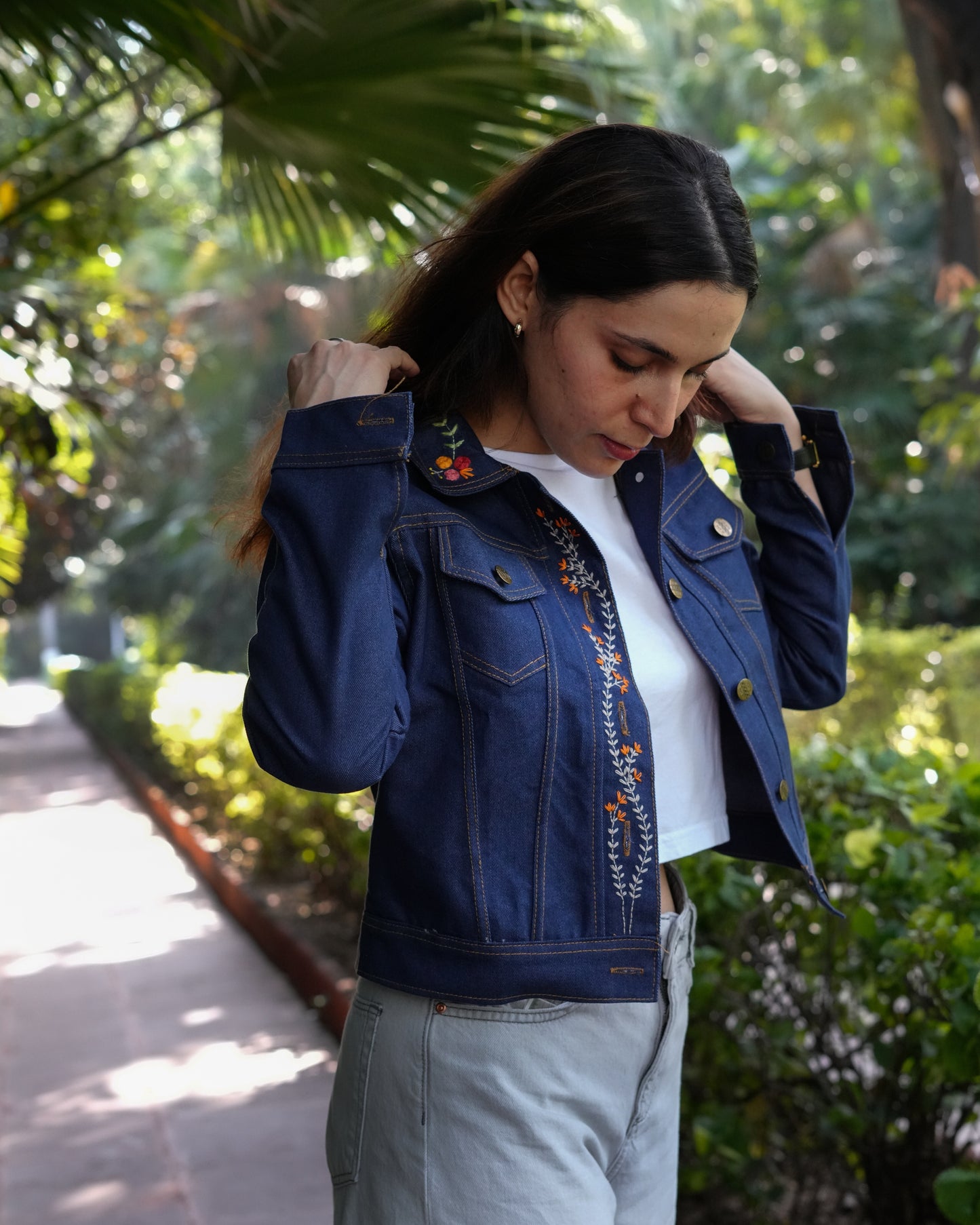 Garden Reverie - Hand Embroidered Denim Jacket