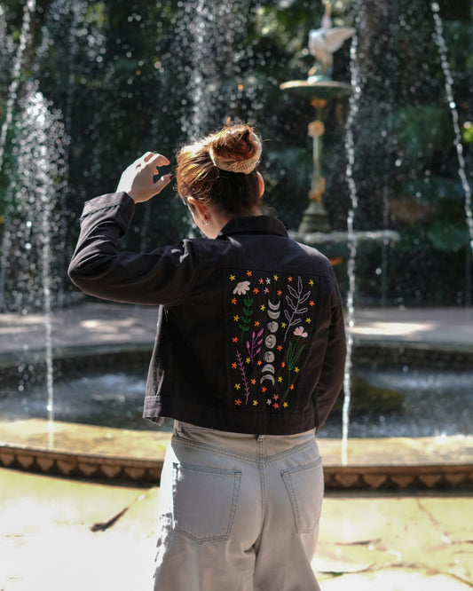 Celestial Bloom - Hand Embroidered Denim Jacket