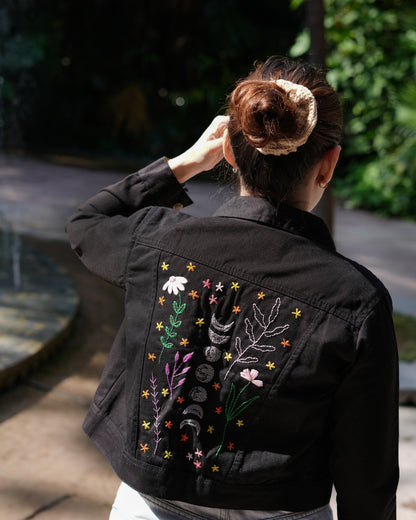 Celestial Bloom - Hand Embroidered Denim Jacket