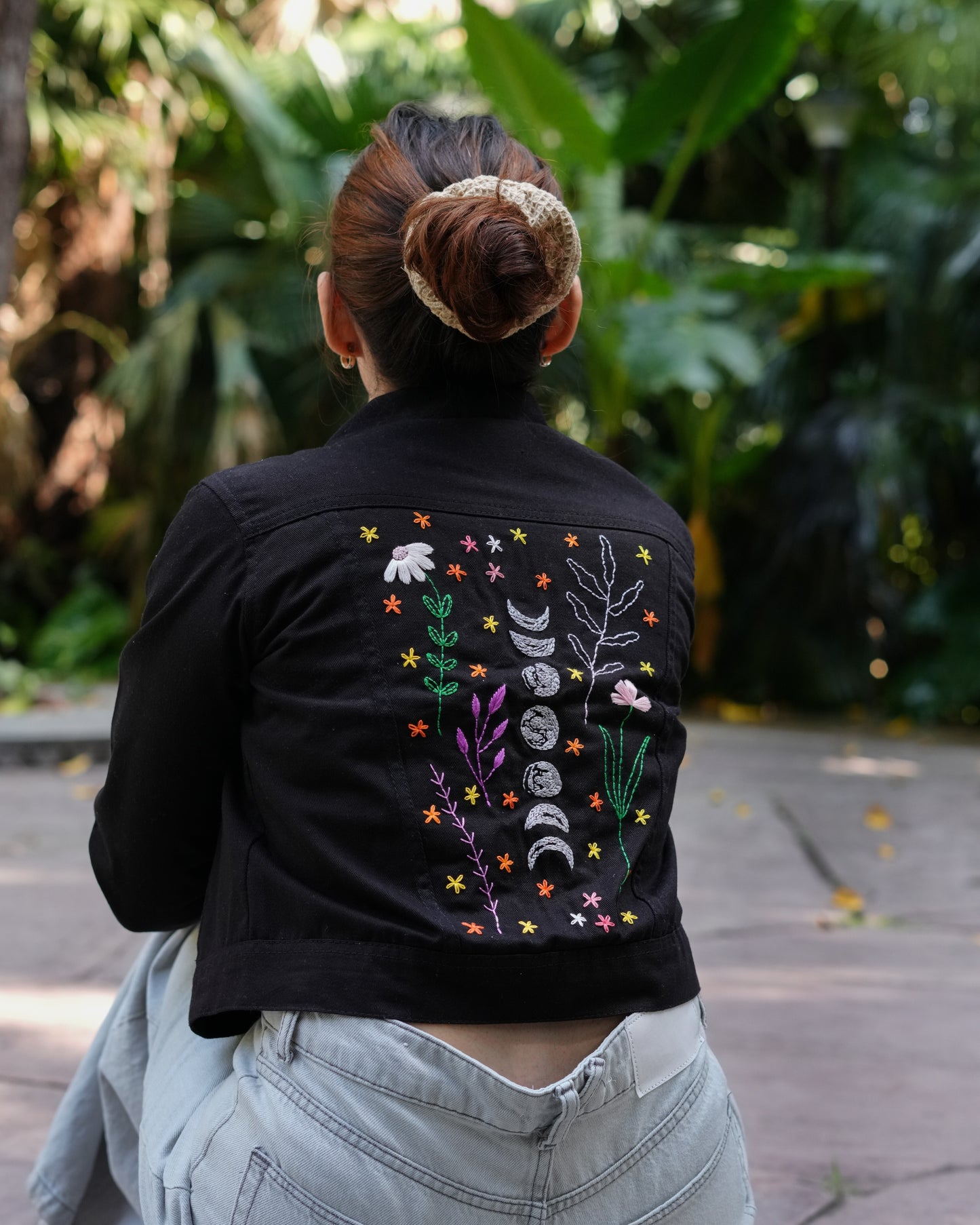 Celestial Bloom - Hand Embroidered Denim Jacket