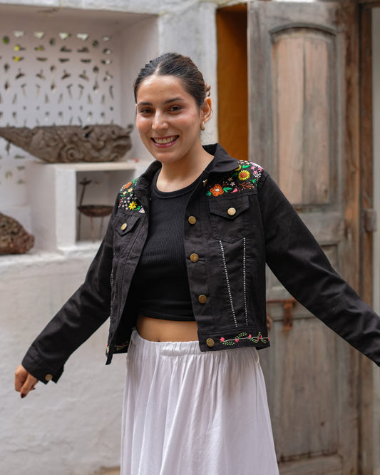 Boho Blossom - Hand Embroidered Denim Jacket