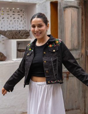 Boho Blossom Hand Embroidered Denim Jacket