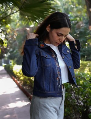 Garden Reverie Hand Embroidered Denim Jacket