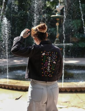Celestial Bloom Hand Embroidered Denim Jacket